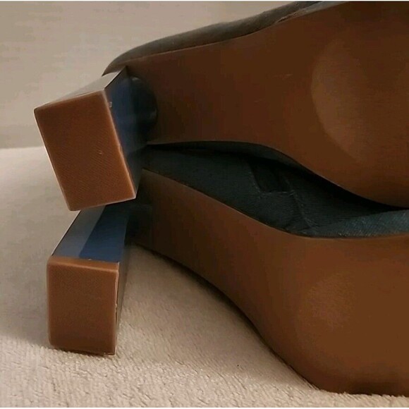 Cape Robbin Trudy Boot Size 8 1/2 Blue Denim Chunky Heel Mid-calf Square Toe Zip - Picture 7 of 13